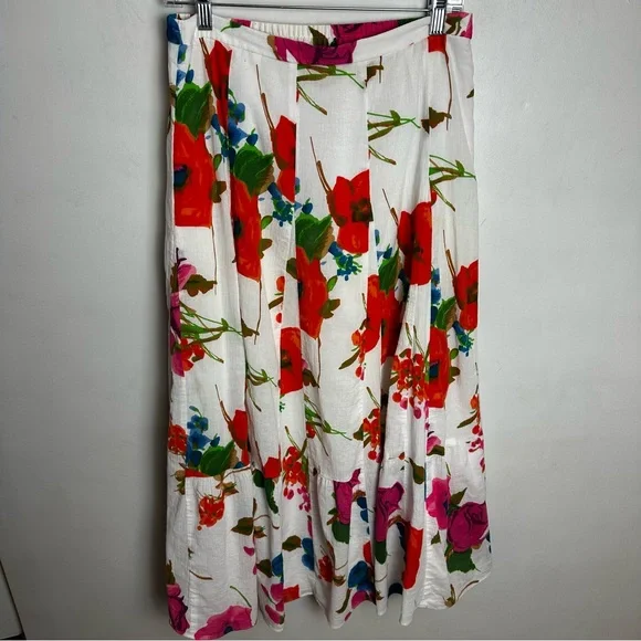 White Floral Maxi Skirt with Red & Pink Blooms - Picture 11 of 11
